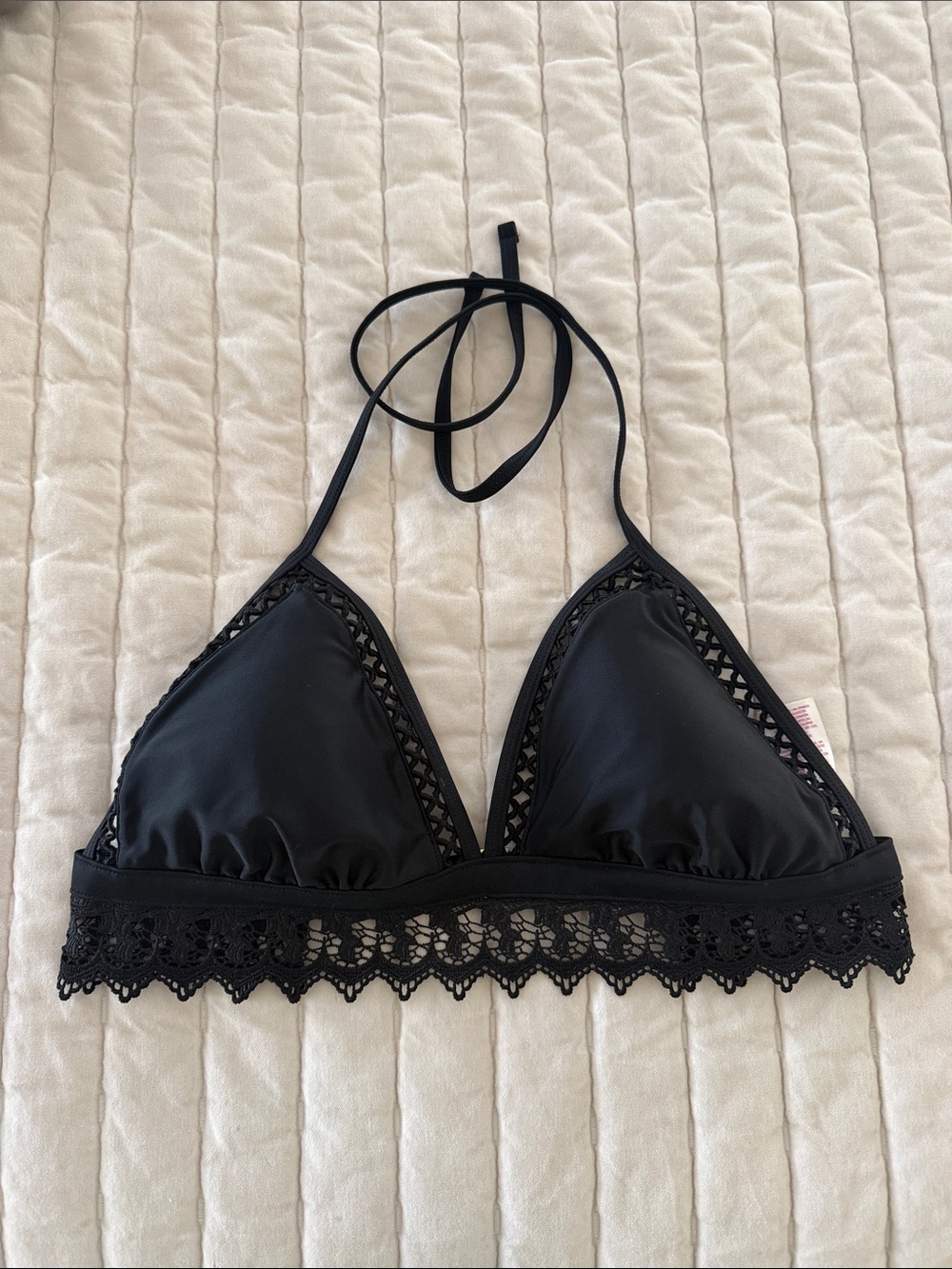 Black Crochet Trim Triangle Bikini Top